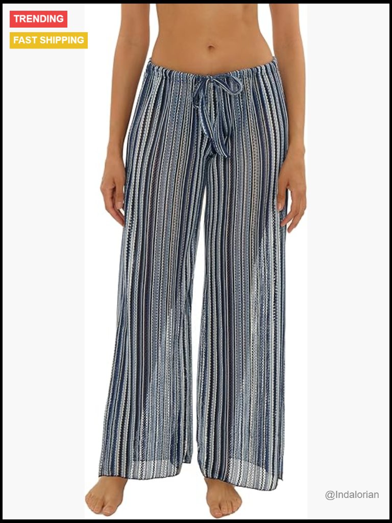 High-Waist Split Leg Harem Pants Crochet Knit Beach Cover Up